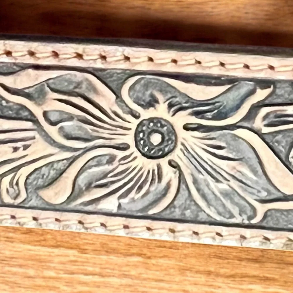 Brown Leather Belt with Silver Ornate Buckle - Picture 3 of 4